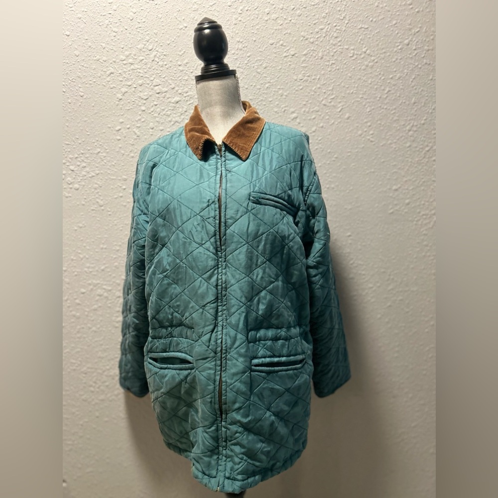 CASUAL CORNER & CO WOMEN'S SILK  JACKET SZ M COLOR BLUE/GREEN LONG SLEEVE VTG